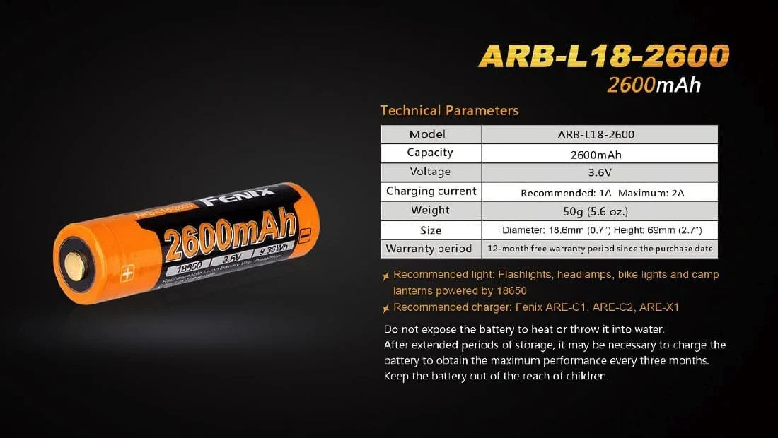 Fenix ARB-L18-2600 Rechargeable 18650 Battery - Image 4